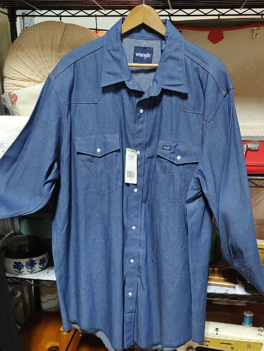 Wrangler Indigo Blue Western Button-Down Shirt
